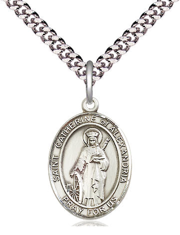 St. Catherine of Alexandria Sterling Silver Medal on Rhodium Chain