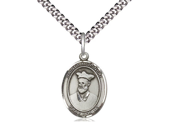 St. Philip Neri Sterling Silver Medal with Rhodium Chain