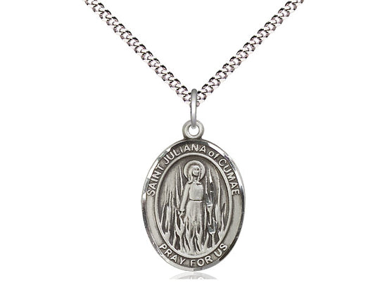 St. Juliana of Cumae Sterling Silver Medal with Rhodium Chain