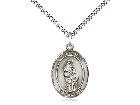 St. Anne Sterling Silver Medal with Rhodium Chain