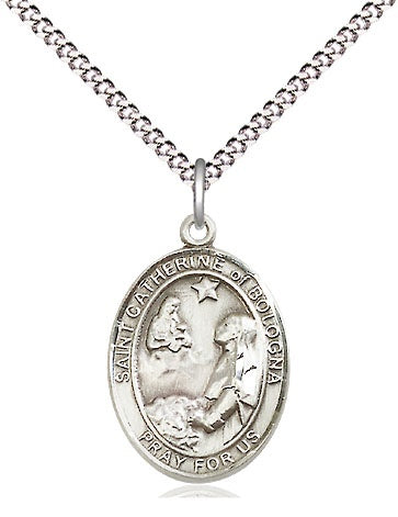 St. Catherine of Bologna Sterling Silver Medal with Rhodium Chain
