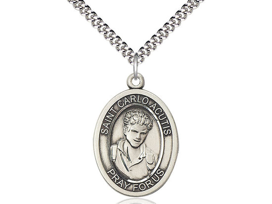 St. Carlo Acutis Sterling Silver Medal with Rhodium Chain