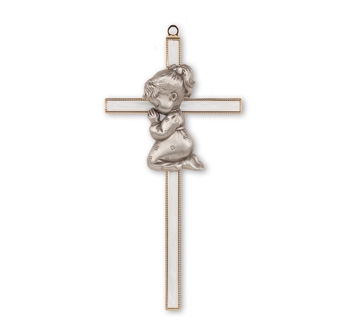 White Cross With Praying Child - 7"