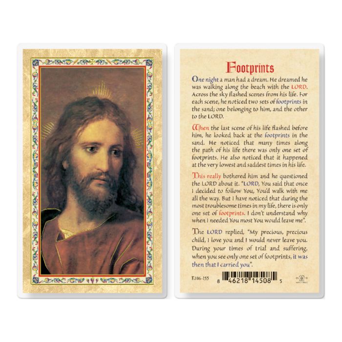 Footprints in the Sand Holy Card
