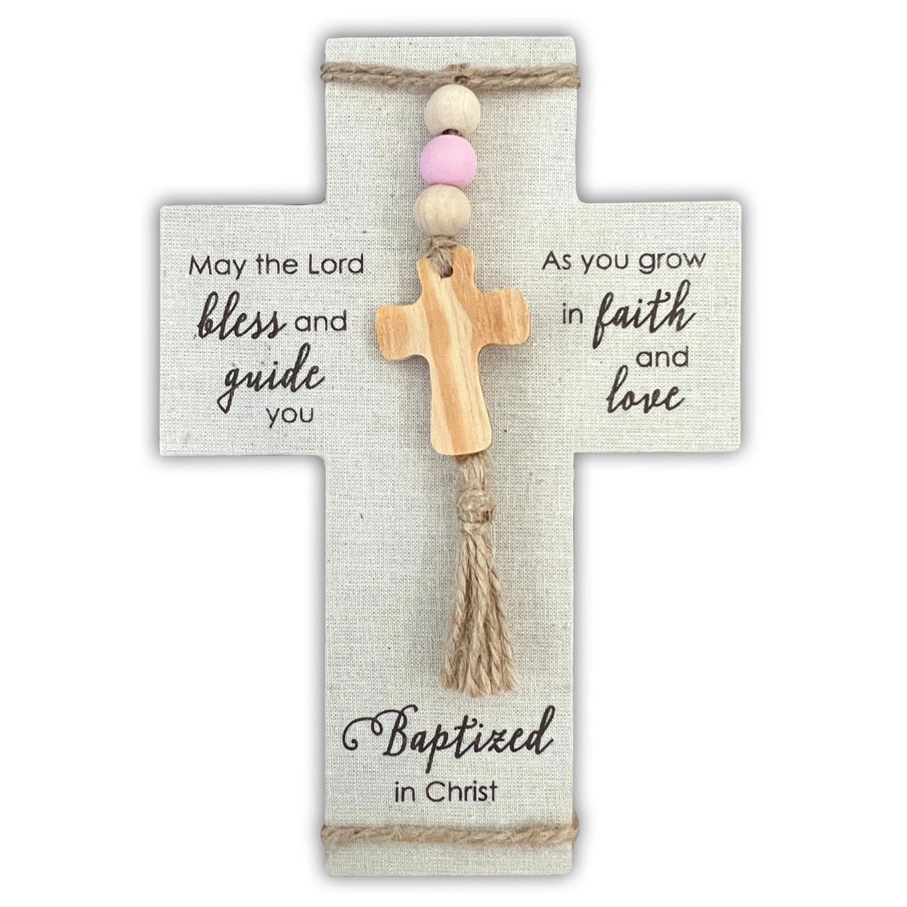 Baptized in Christ Fabric Cross (Blue or Pink)