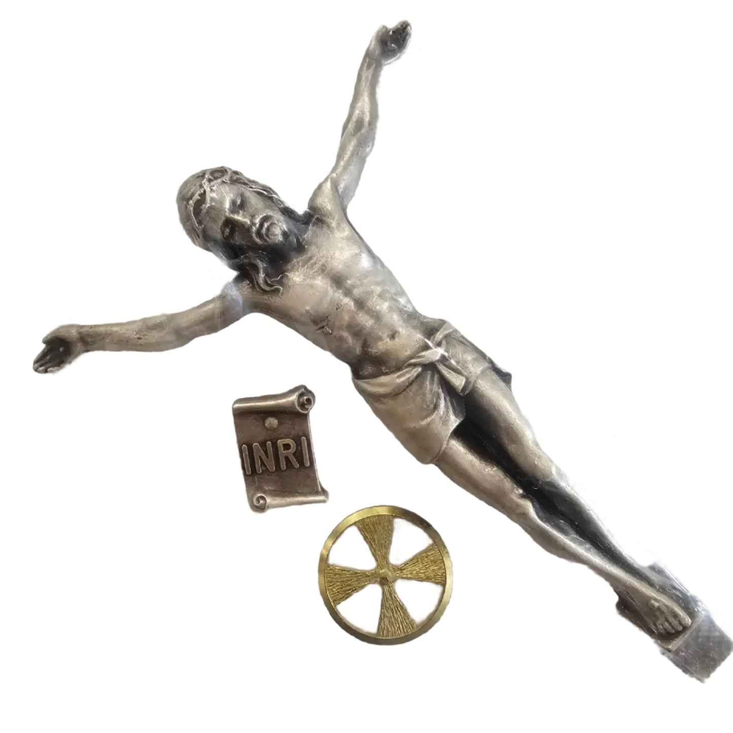 Silver-tone Corpus with INRI Plate and Gold-tone Halo - 5.75"