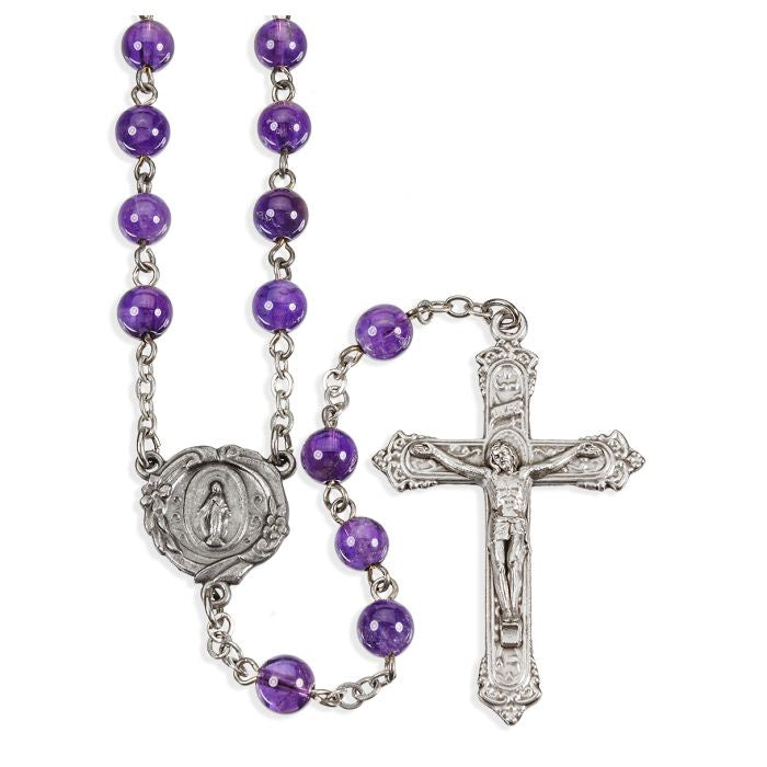 Amethyst Bead Rosary with Miraculous Medal Center