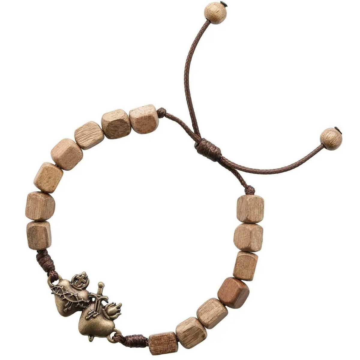 Sacred Hearts Wooden Beads Bracelet 7"