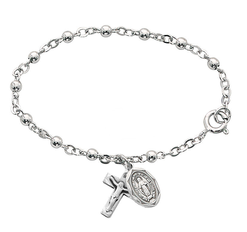 All Sterling Silver Baby Rosary Bracelet - 5.5"