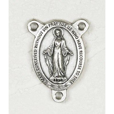 Miraculous Medal, Silver Tone Rosary Center