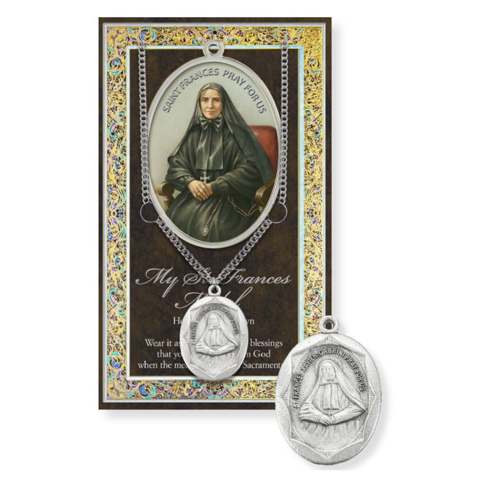 St. Frances Cabrini Pewter Medal Necklace with Pamphlet - 18" Chain
