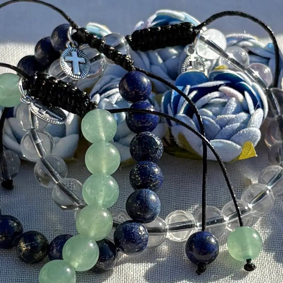 Genuine Lapis Lazuli Bracelet with Cross Charm - 7"