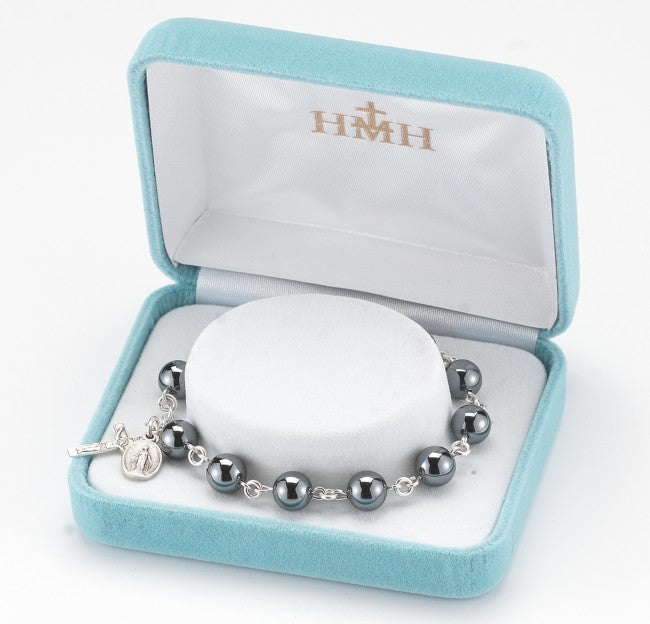 Hematite Bead, Sterling Rosary Bracelet
