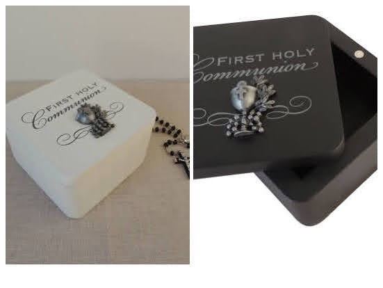 First Holy Communion Keepsake Box with Magnetic Cover (Available in White or Black)