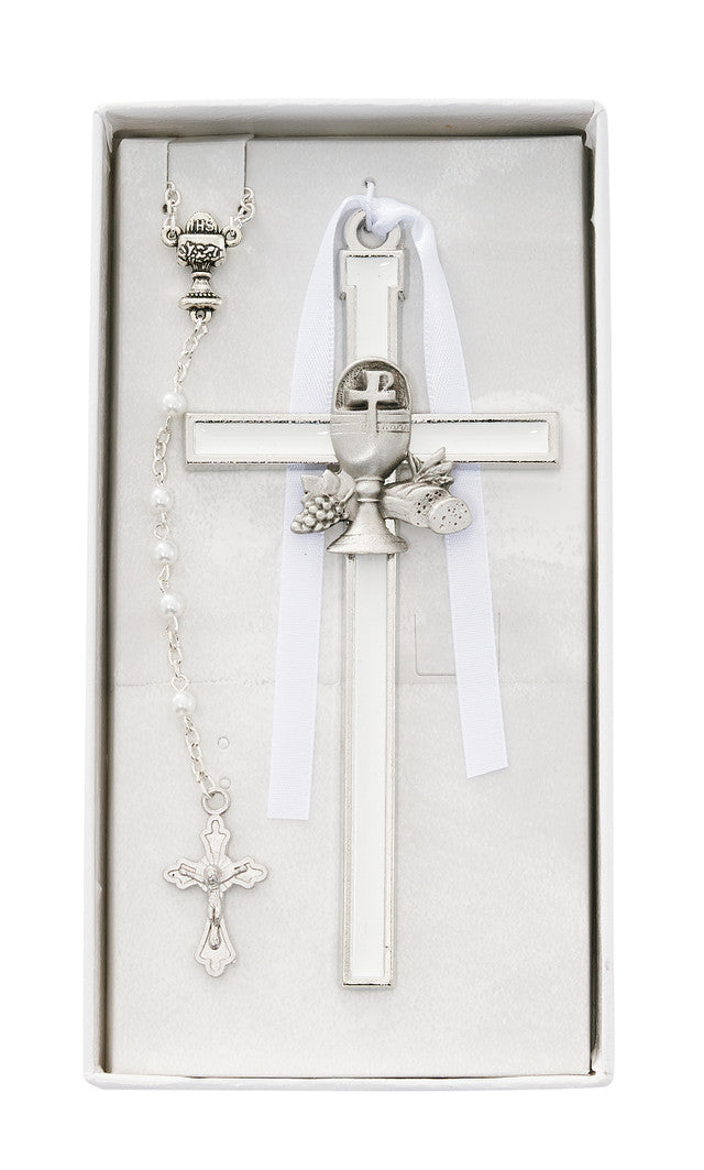 First Holy Communion Enamel Cross with Matching Rosary