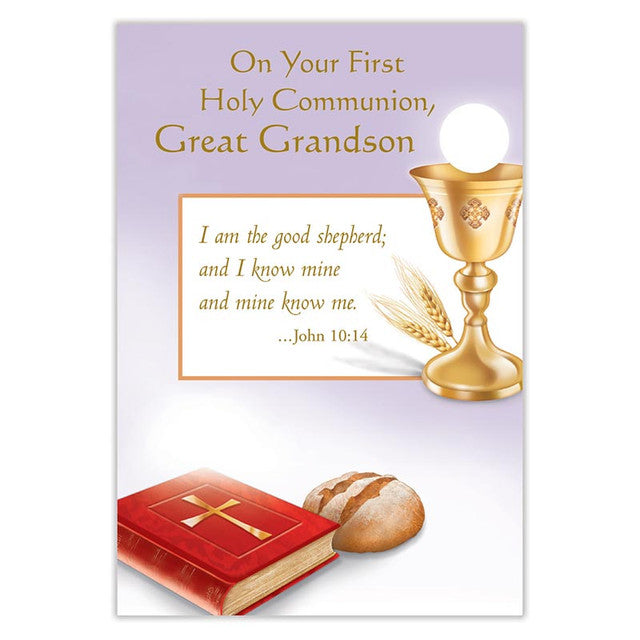 " On Your First Holy Communion Great Grandson " Greeting Card