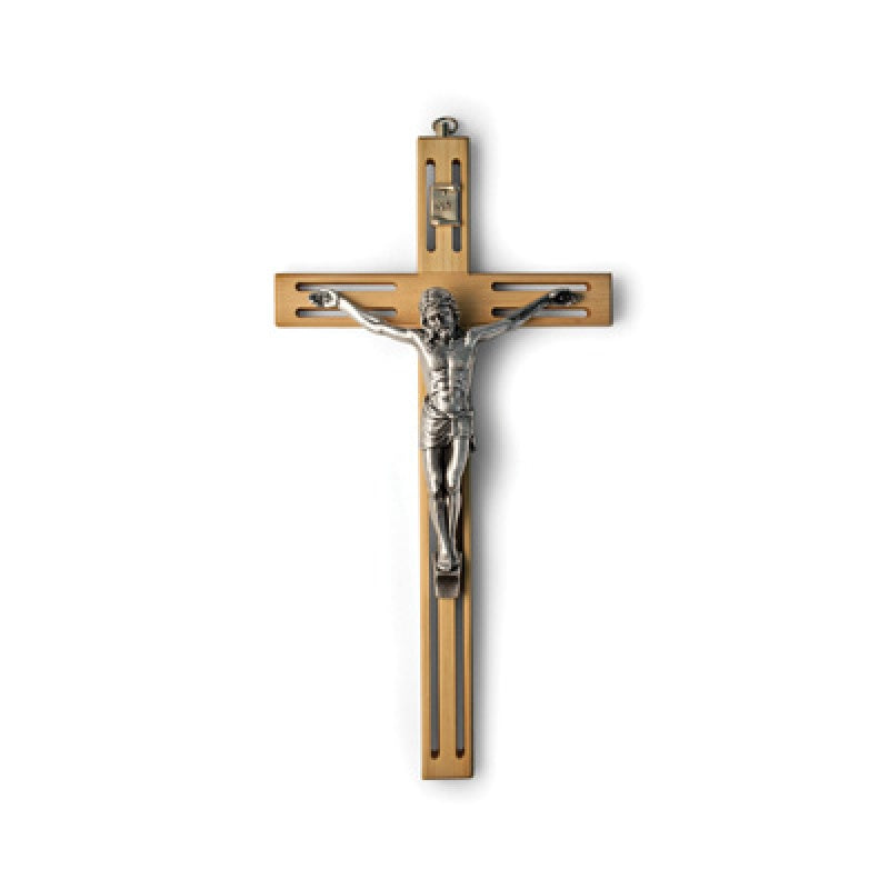 Light Wood Crucifix with Carved Design