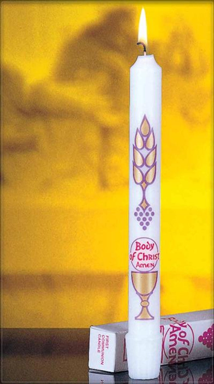 First Holy Communion Candle, "Body of Christ, Amen" - 8"