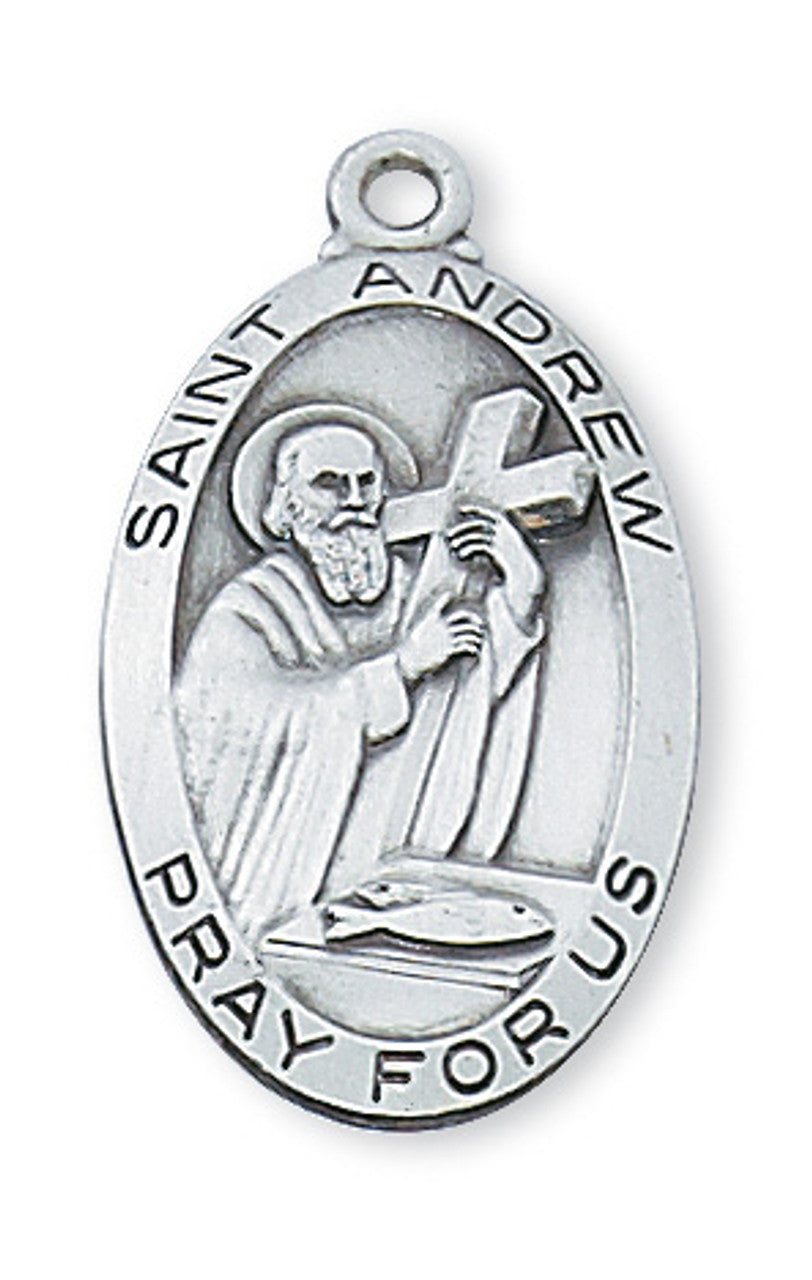 St. Andrew Sterling Silver Medal on 24" Rhodium Chain