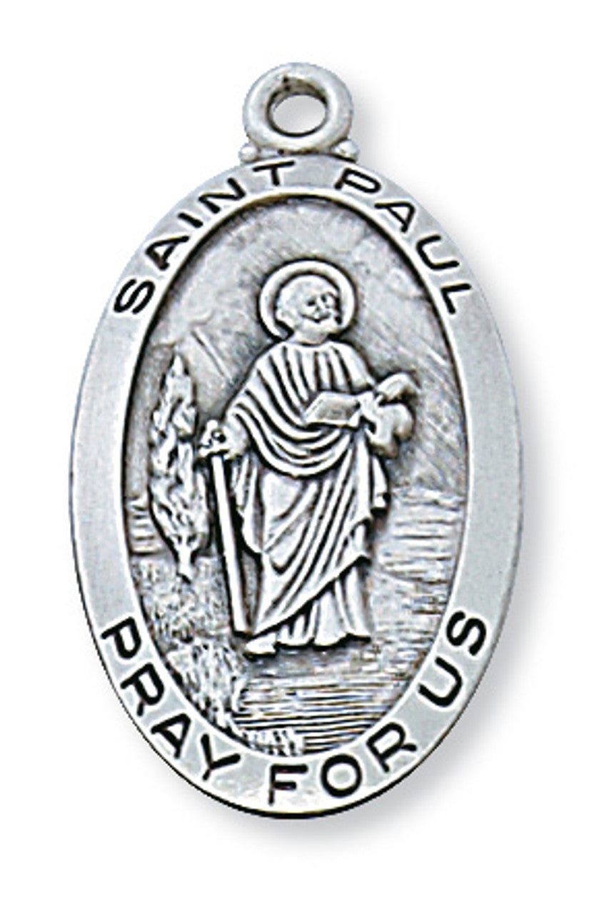 St. Paul Sterling Silver Medal on 24" Stainless Chain