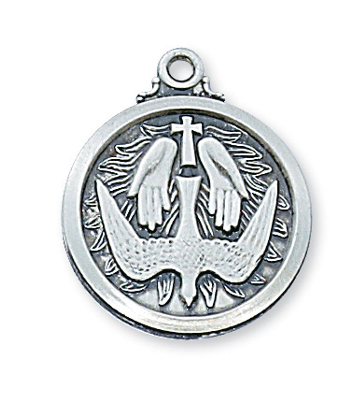 Holy Spirit Sterling Silver Medal on 20" Stainless Steel Chain