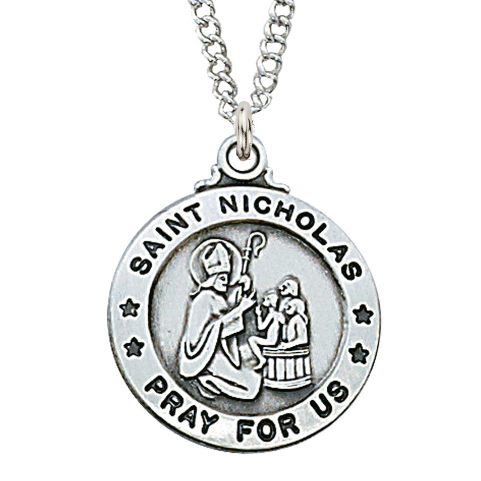 St. Nicholas Sterling Silver Medal on 20" Stainless Chain