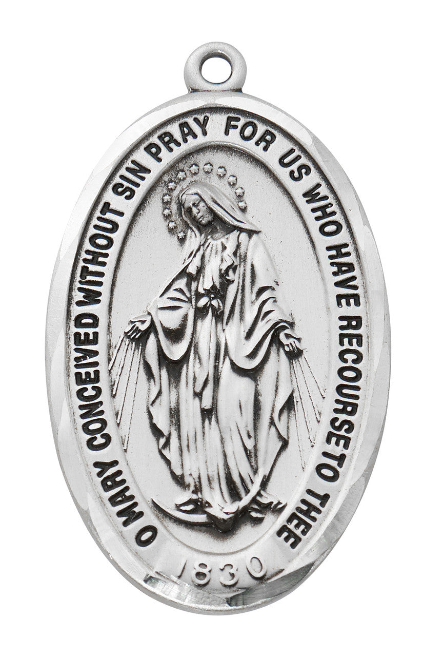 Miraculous Medal, Sterling Silver with 24" Stainless Steel Chain