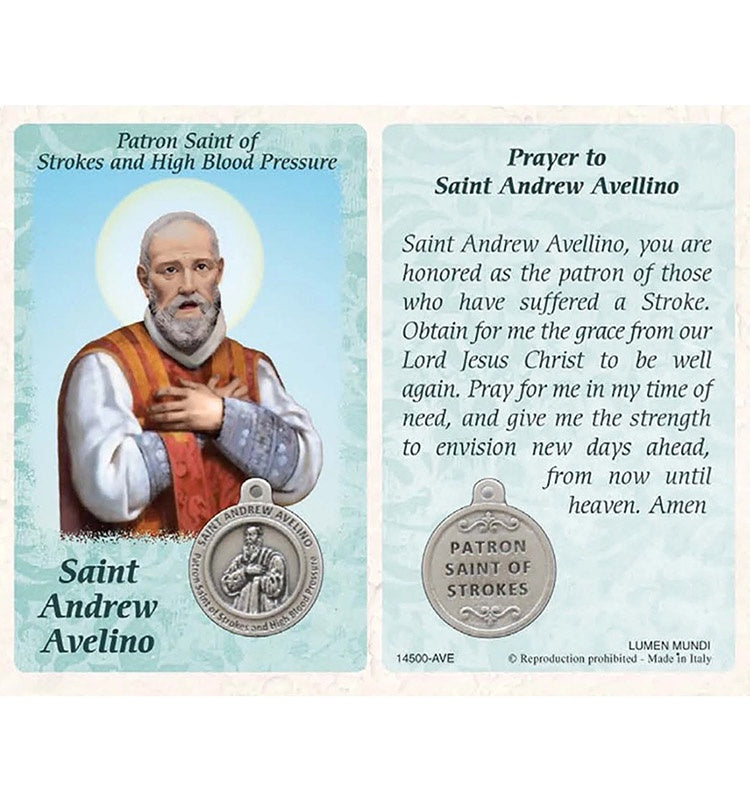 St. Andrew Avellino Laminated Holy Card with Medal