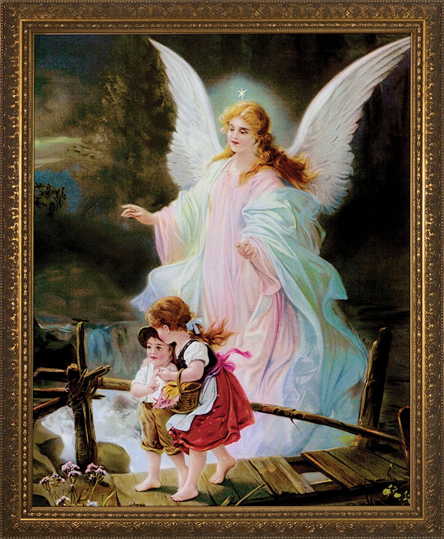 Guardian Angel with Children Crossing the Bridge Framed Art