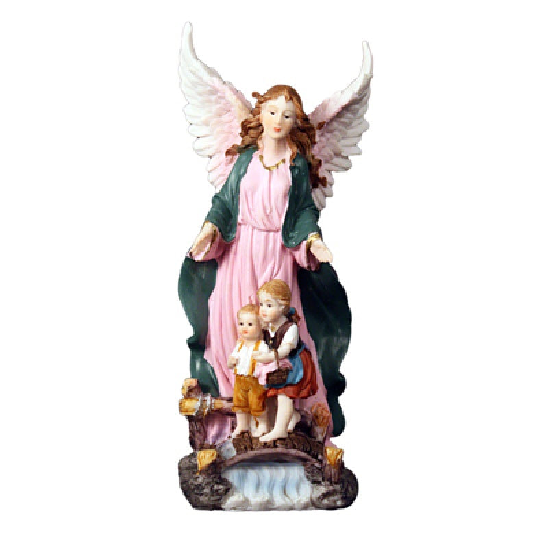 8" Guardian Angel with Children Crossing Bridge Statue