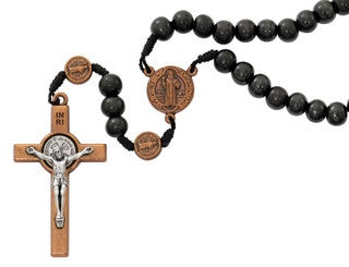 St. Benedict Wood Rosary with Copper Our Father Beads, Crucifix and Center