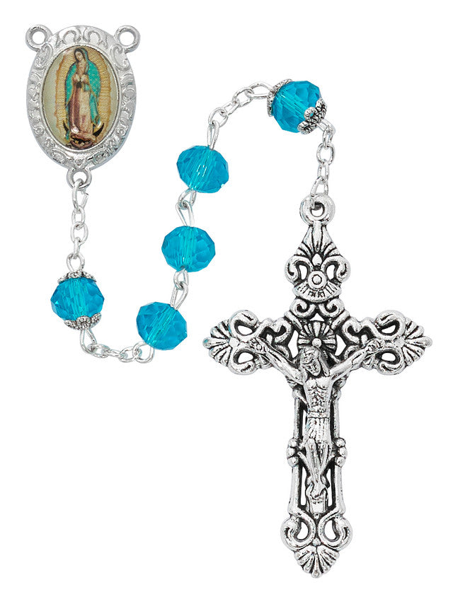 Our Lady of Guadalupe Crystal Aqua Bead Rosary