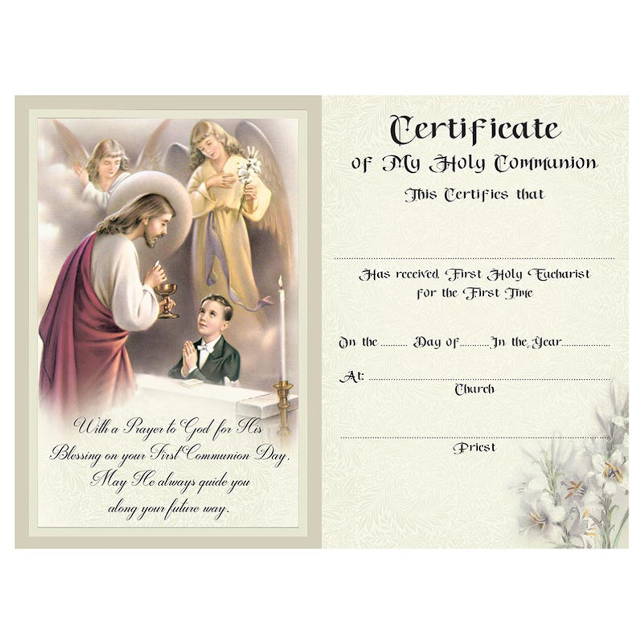 In Remembrance of My First Holy Communion Card with Certificate and Prayers