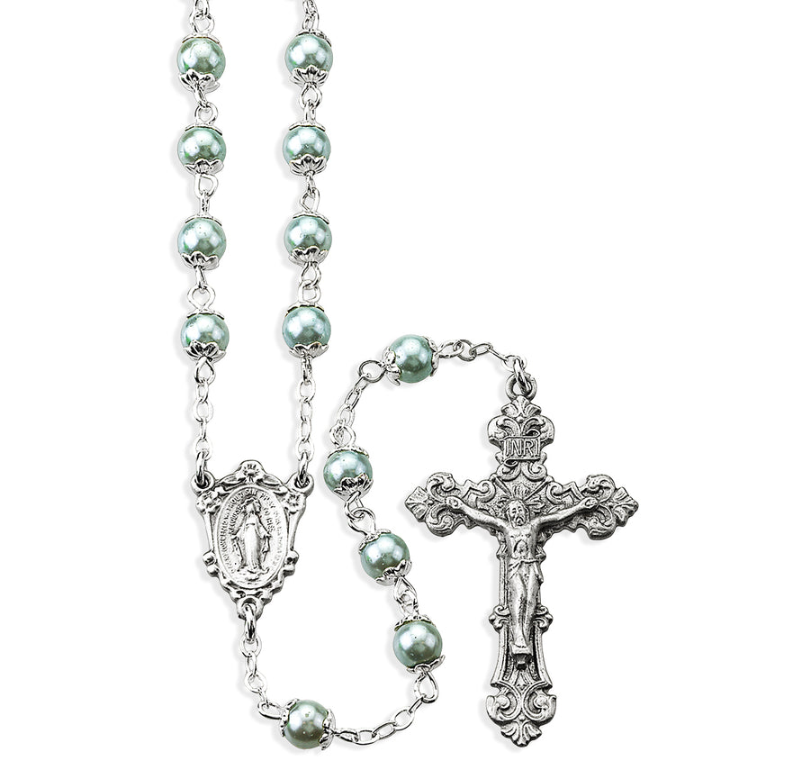 Imitation Pearl New England Pewter Rosary