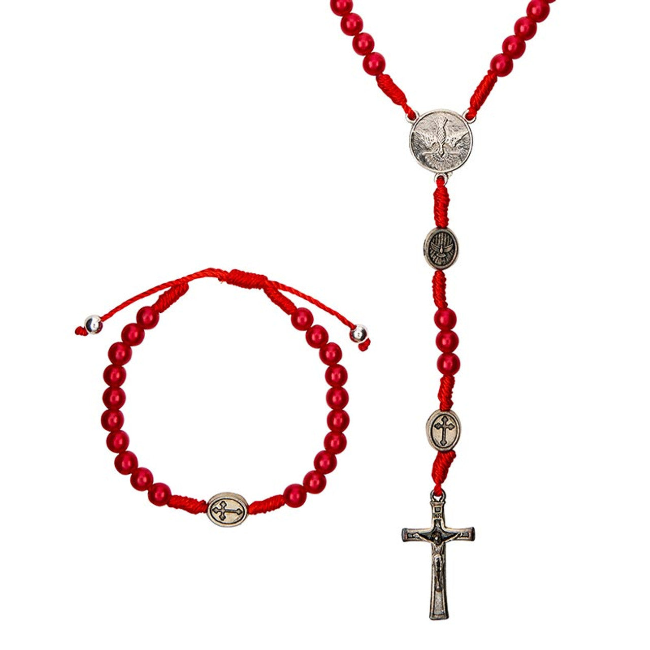 Confirmation Rosary-Necklace and Bracelet Set, Red