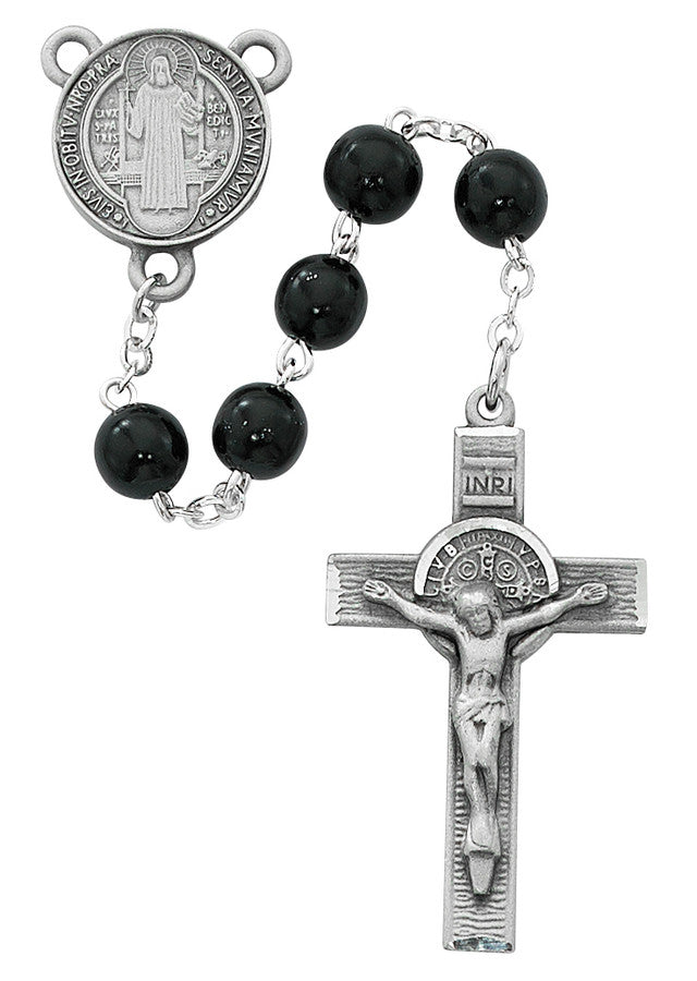 St. Benedict Pewter Rosary with Black Wooden Beads