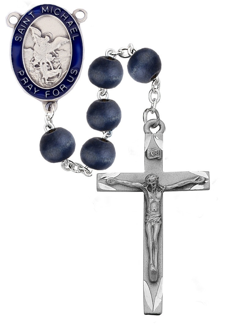 8MM BLUE WOOD ST. MICHAEL ROSARY