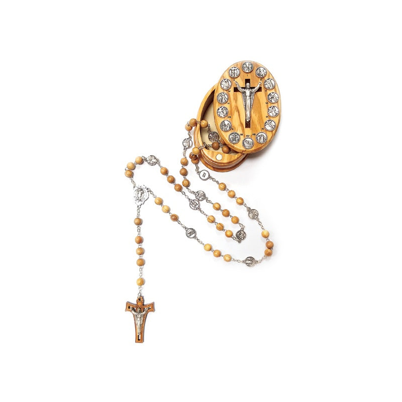Stations of the Cross Prayer Beads in Olive Wood in Matching Olive Wood Case