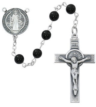 St. Benedict Rosary with Sterling Silver Medals and Black Onyx Beads