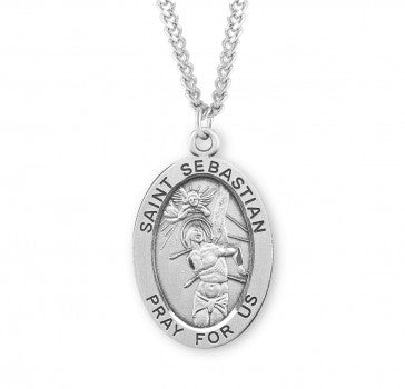 St. Sebastian, Sterling Silver Large Oval Medal with Chain