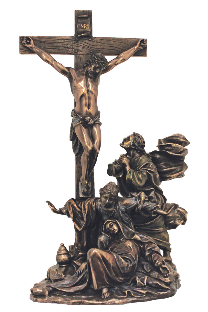 The Crucifixion Statue, in Lightly Hand-Painted Cold Cast Bronze - 11"