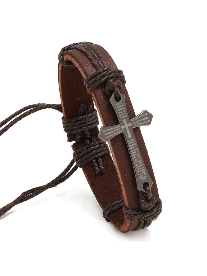 Men's Alloy Leather Cross Bracelet