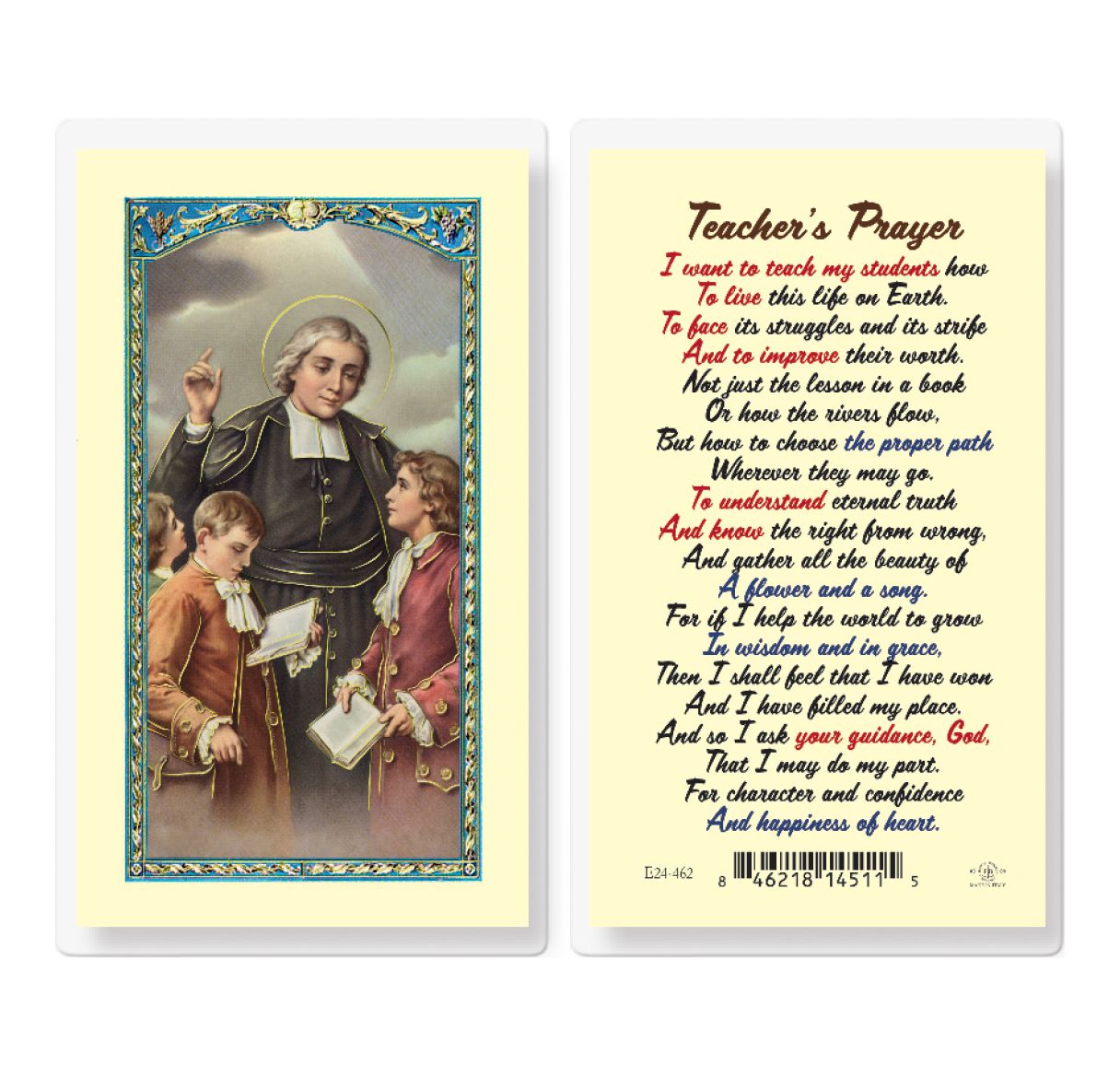 Teacher's Prayer - St. John Baptist de La Salle Holy Card