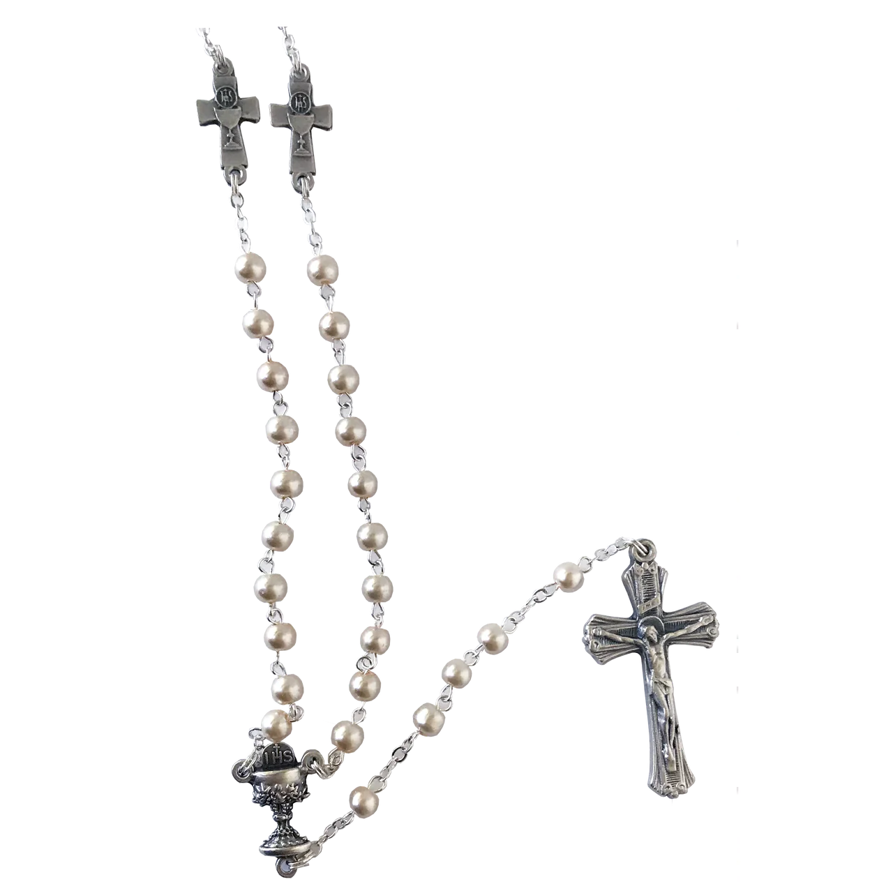 First Communion Rosary with Communion Cross Our Father Beads