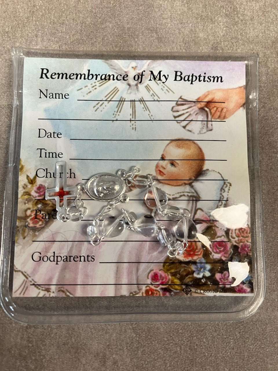 Baptism Keepsake Rosary with Remembrance Card