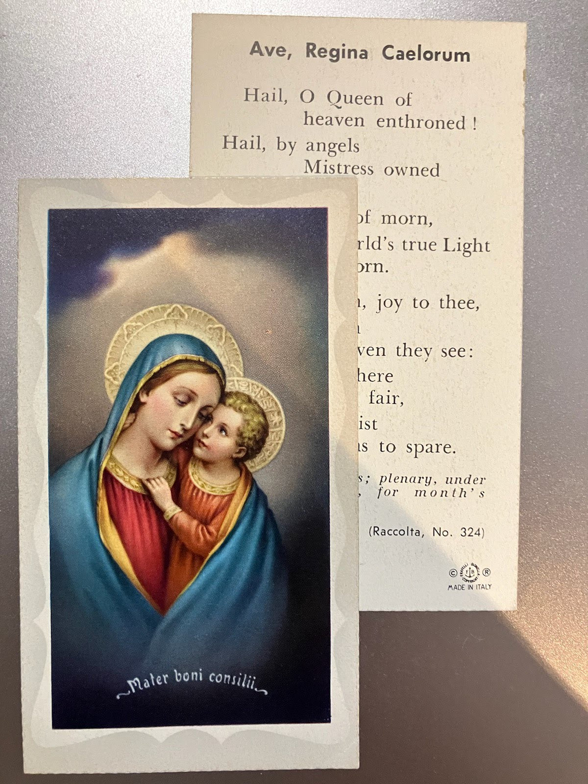Ave, Regina Caelorum, Our Lady of Good Counsel - Holy Card