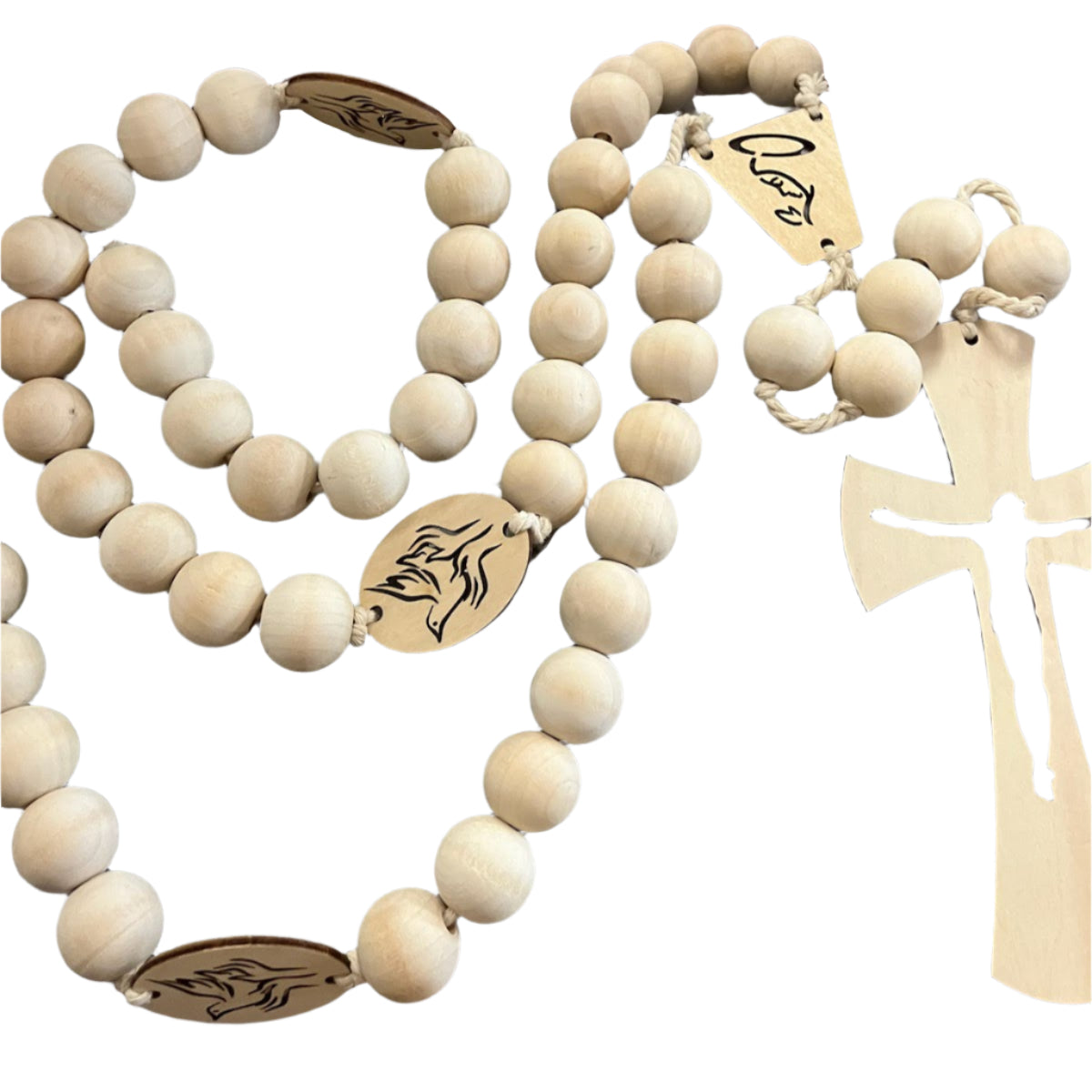 Wood Wall Rosary with Holy Spirit Our Father Beads