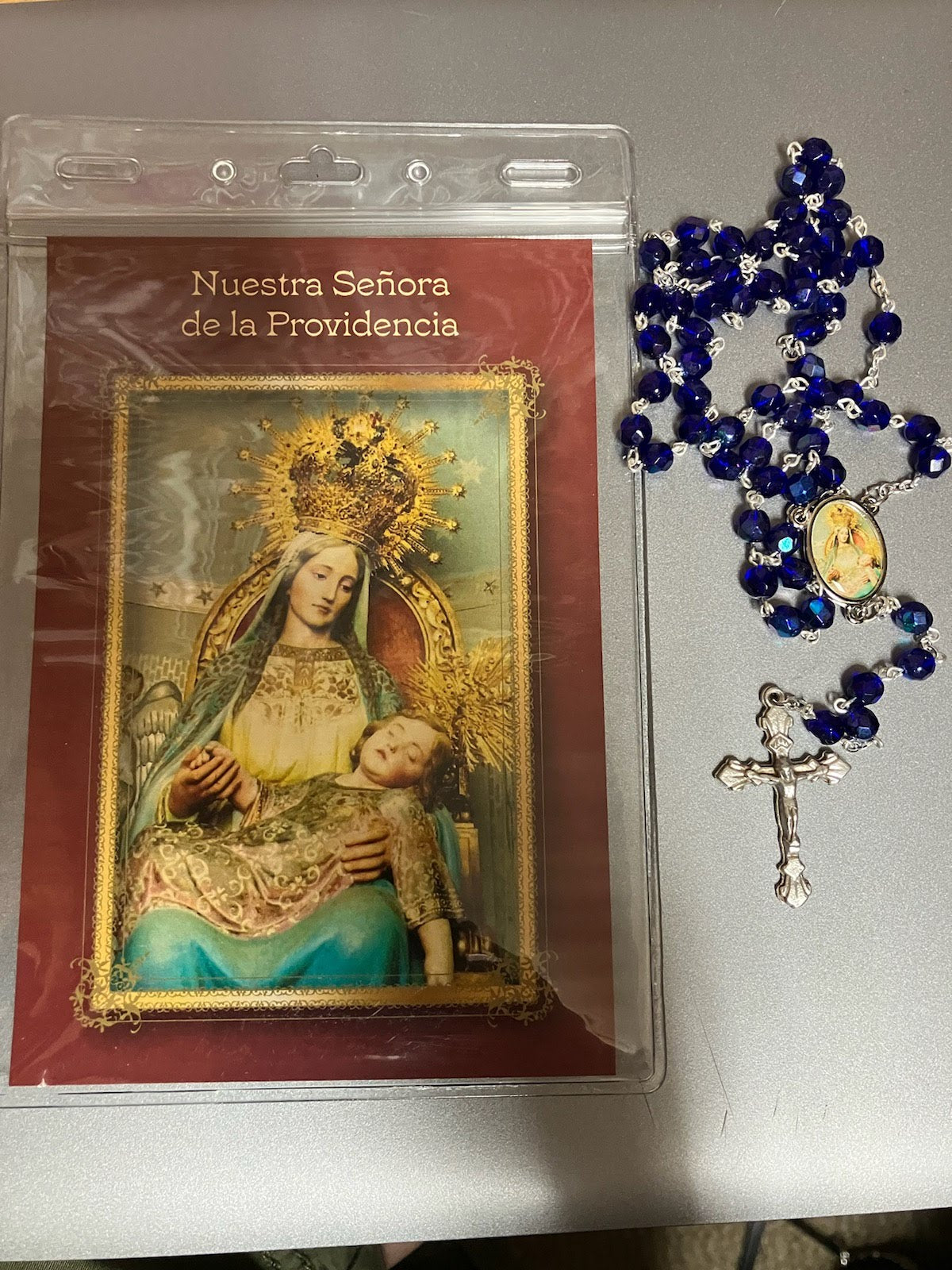 Nuestra Senora de la Providencia Rosary with Photo Center and Spanish Holy Card