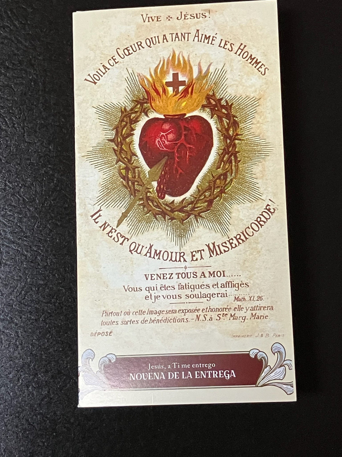 French Prayer Folder - Sacred Heart of Jesus - He is all love and mercy
