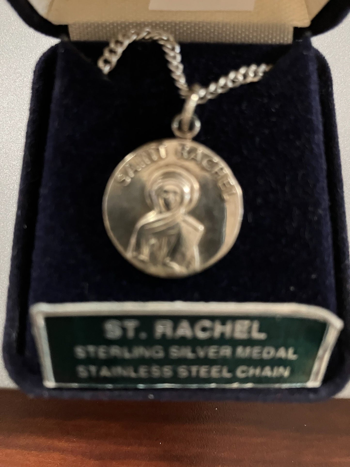St. Rachel Sterling Silver Medal with Rhodium Chain
